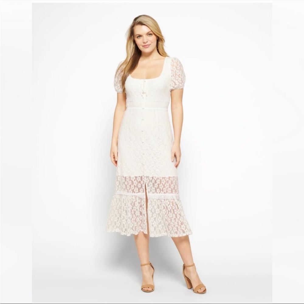 NWOT Heatherly Women's Blair Lace White Midi Dress   Size 2X
